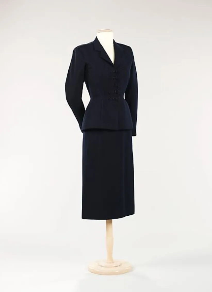 1949 Documented Pierre Balmain Haute Couture Grey Bar Jacket Suit