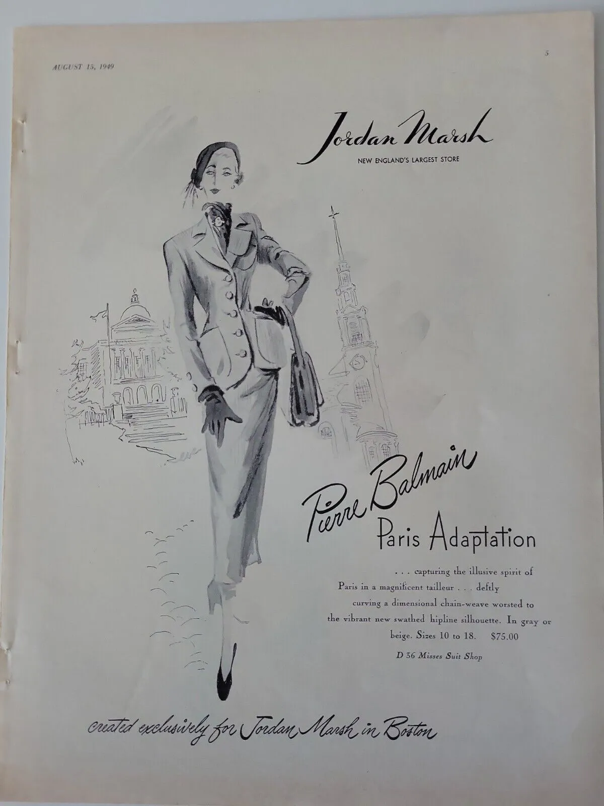 1949 Documented Pierre Balmain Haute Couture Grey Bar Jacket Suit