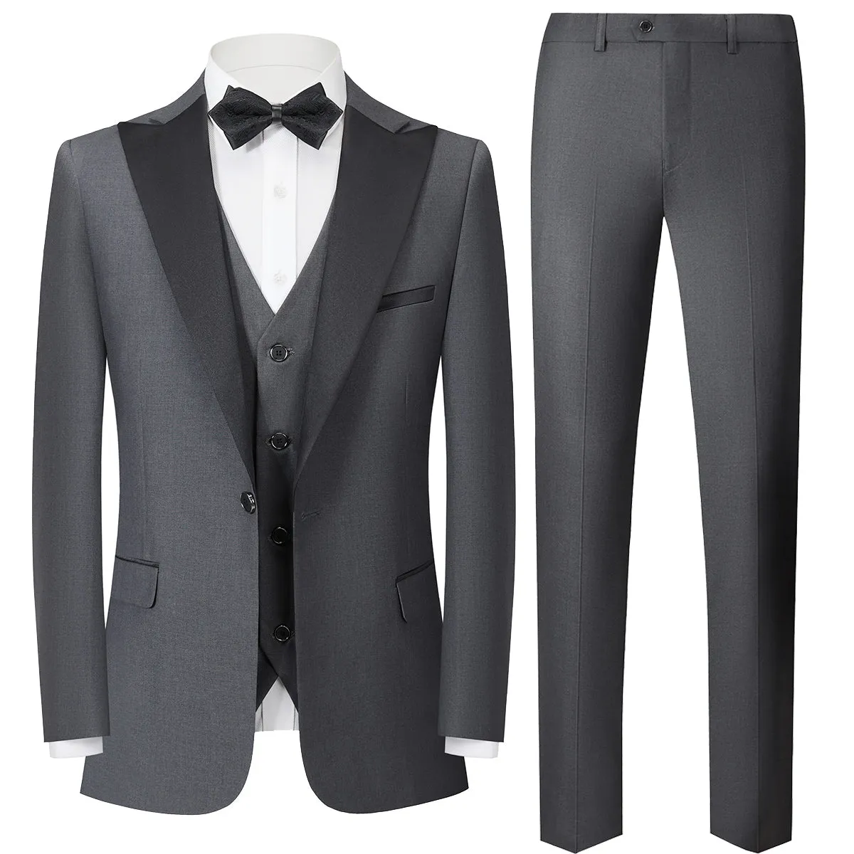 3-Piece One Button Suit Slim Fit Grey Suit