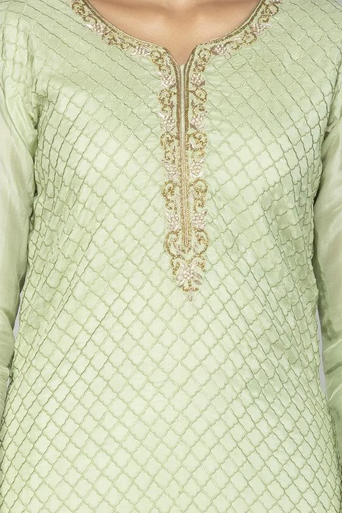 502434 Elegant Mint Green Embroidered Suit with Palazzo and Dupatta