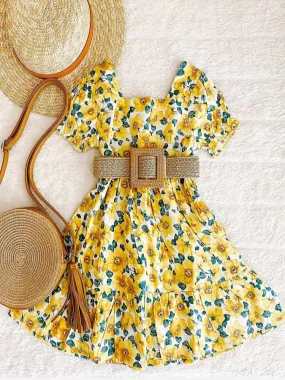 A Little Sunshine Belted Floral Dress