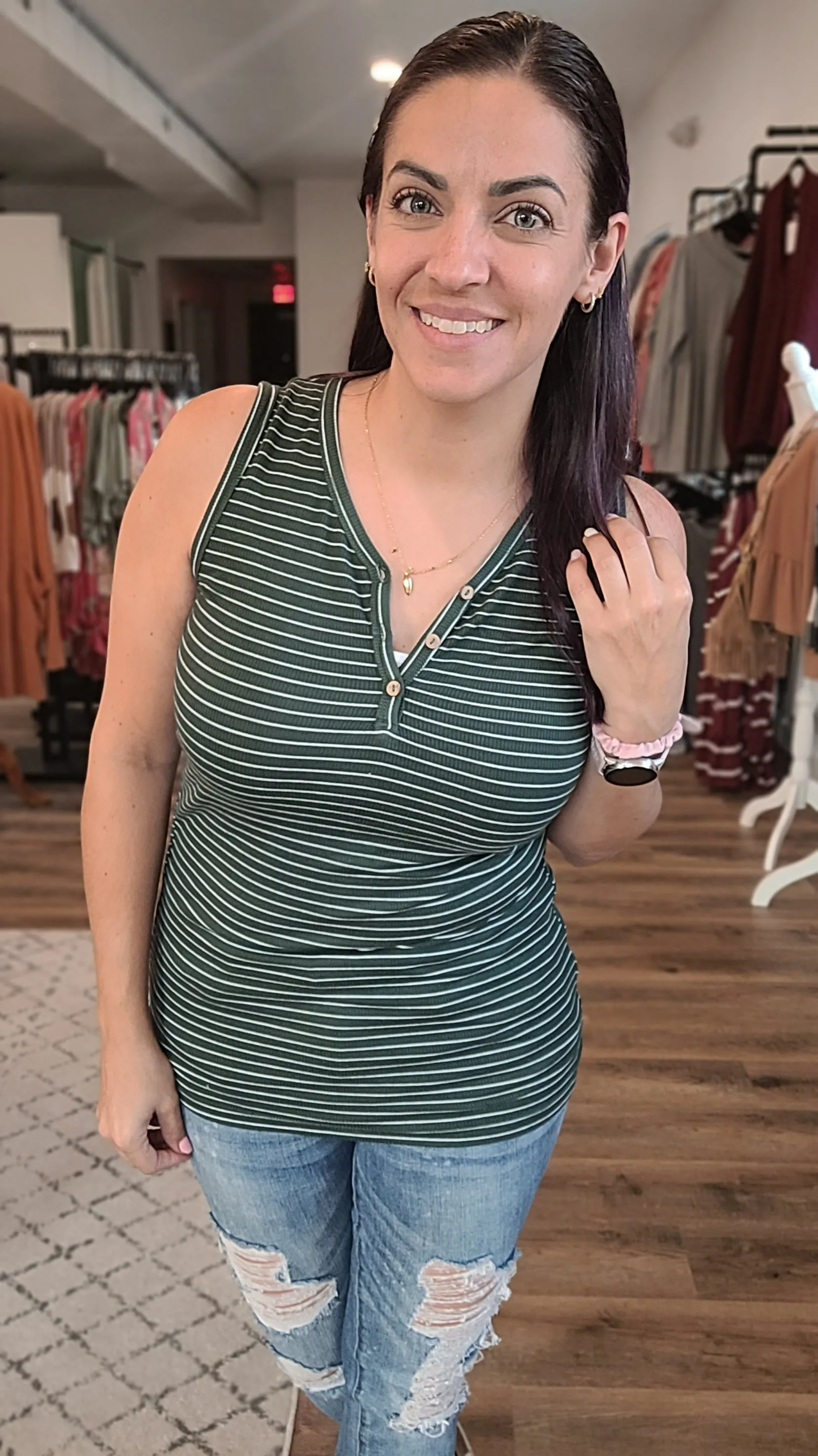 Addison Striped Button Tank