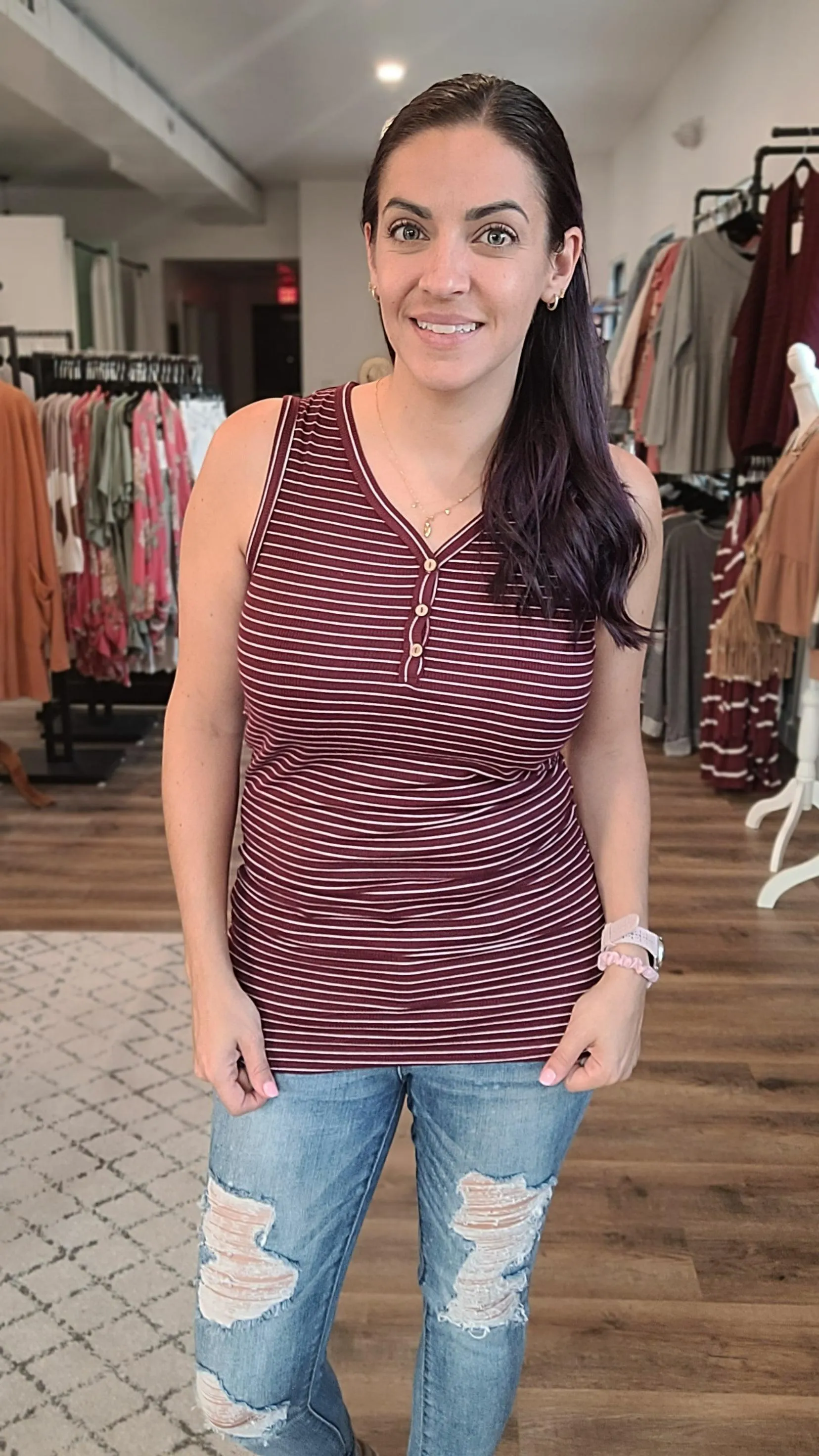 Addison Striped Button Tank