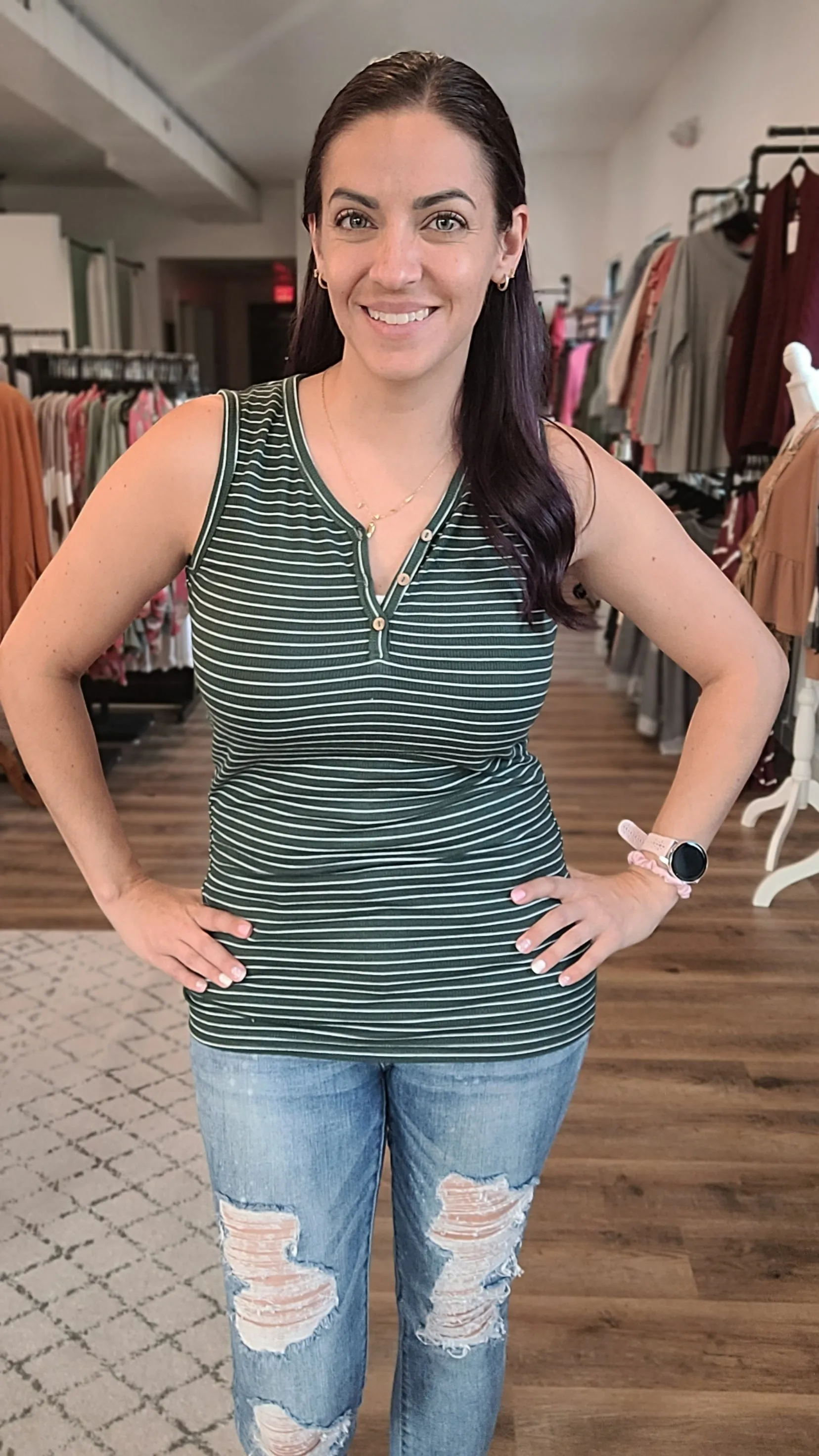 Addison Striped Button Tank