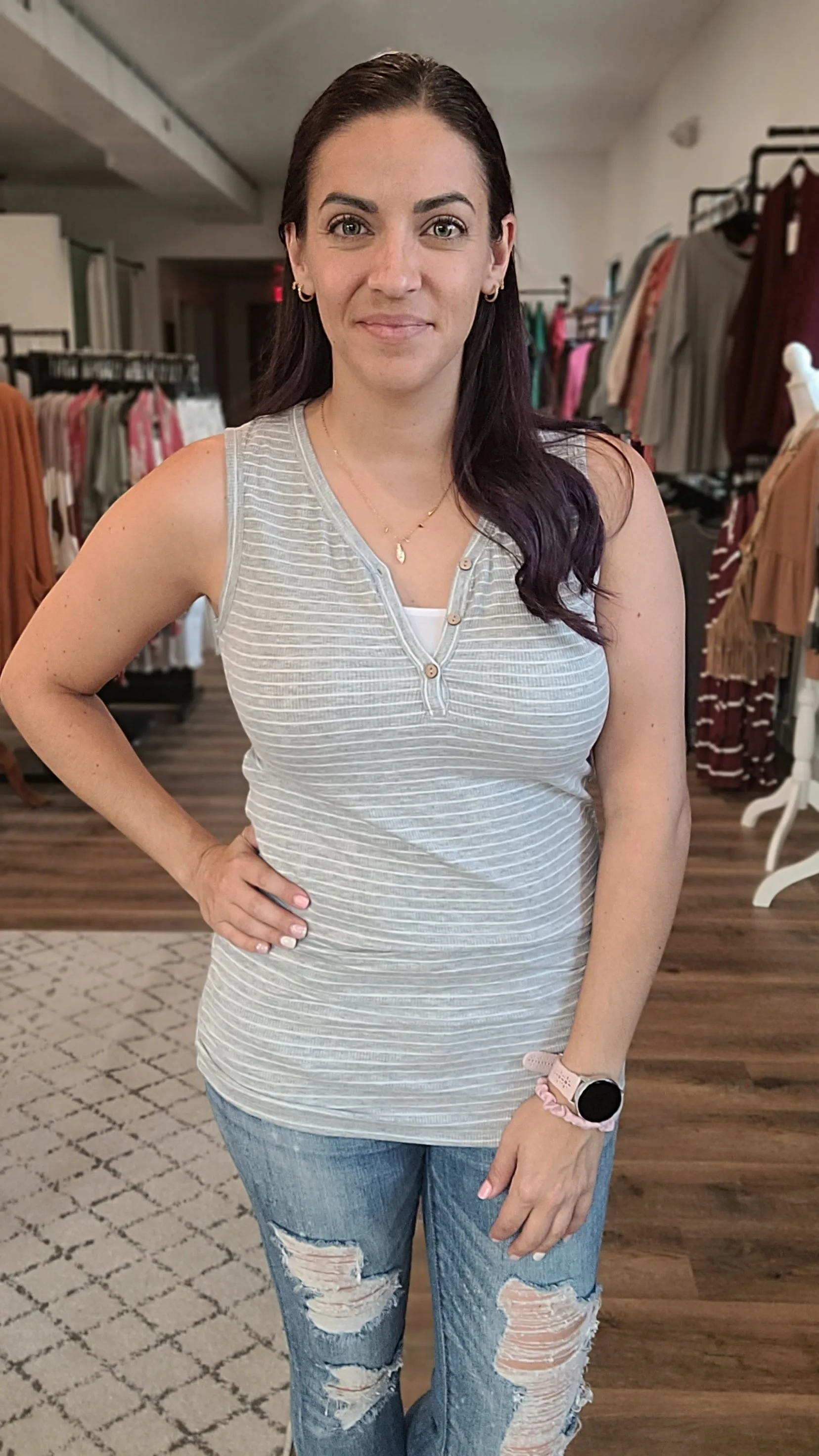 Addison Striped Button Tank