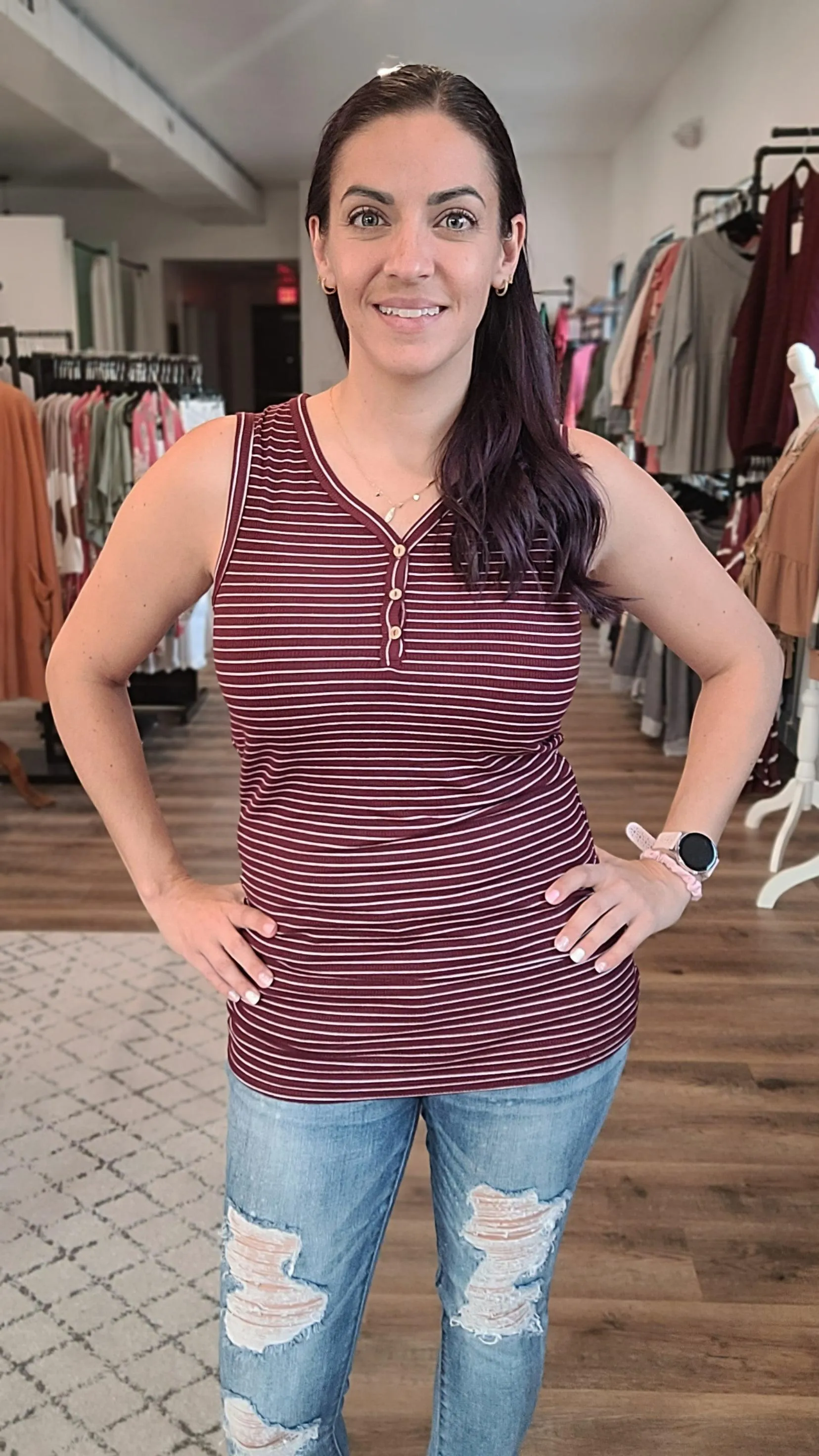 Addison Striped Button Tank