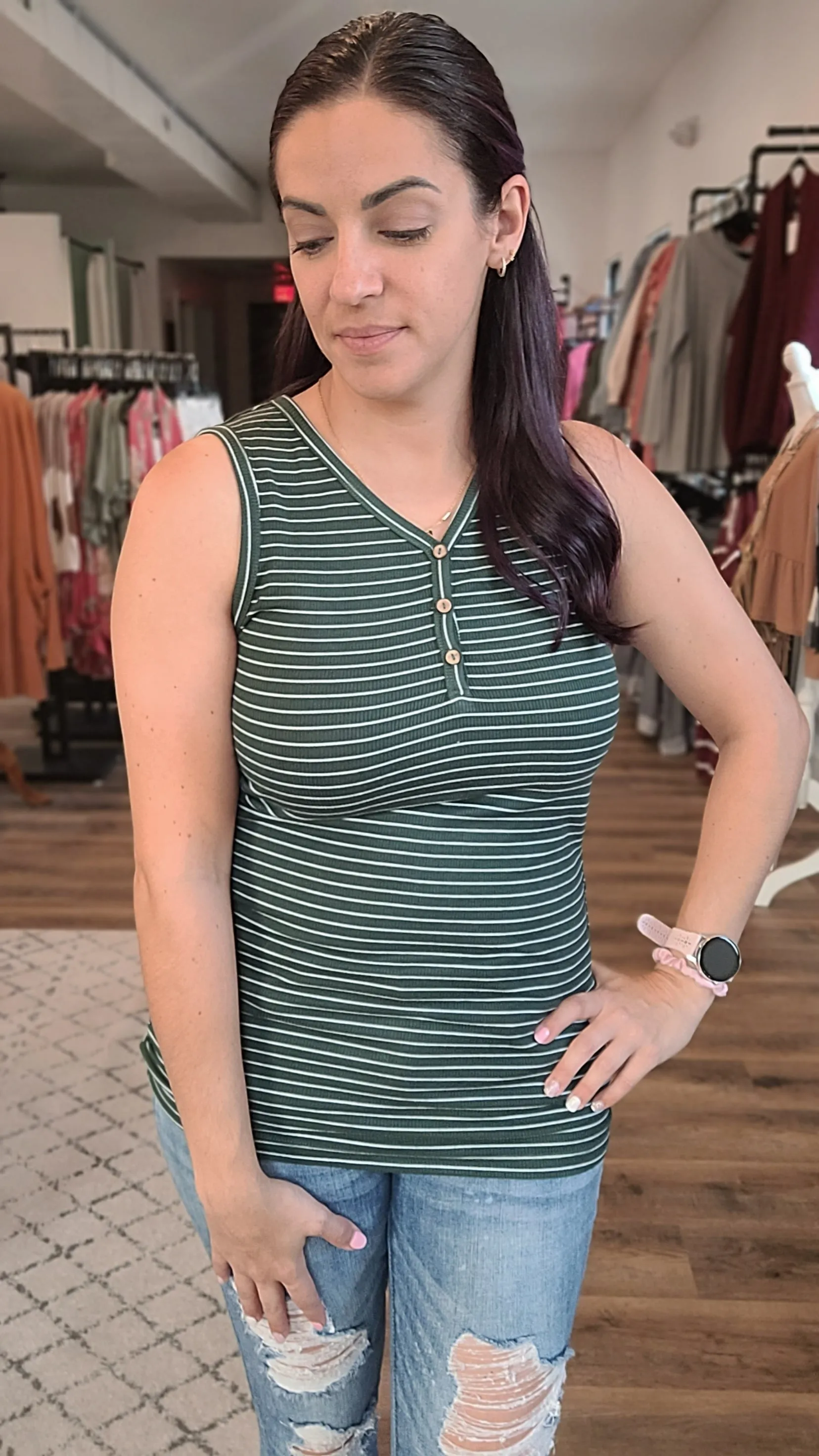 Addison Striped Button Tank