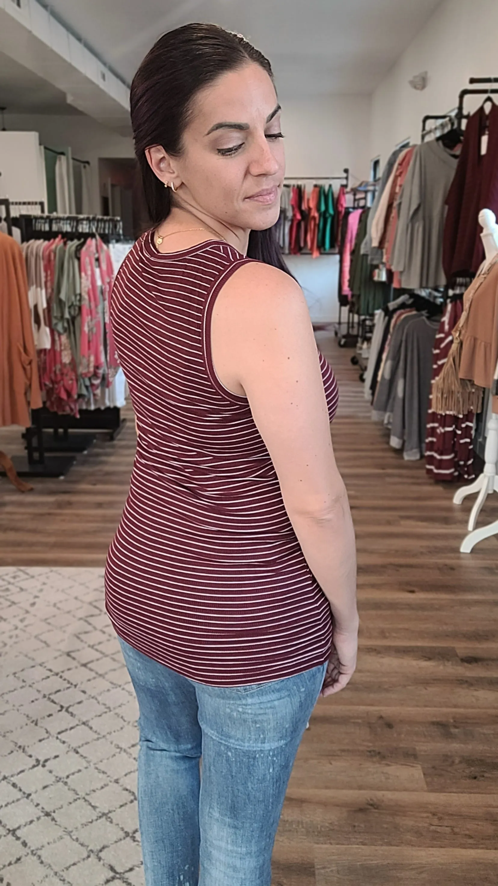 Addison Striped Button Tank