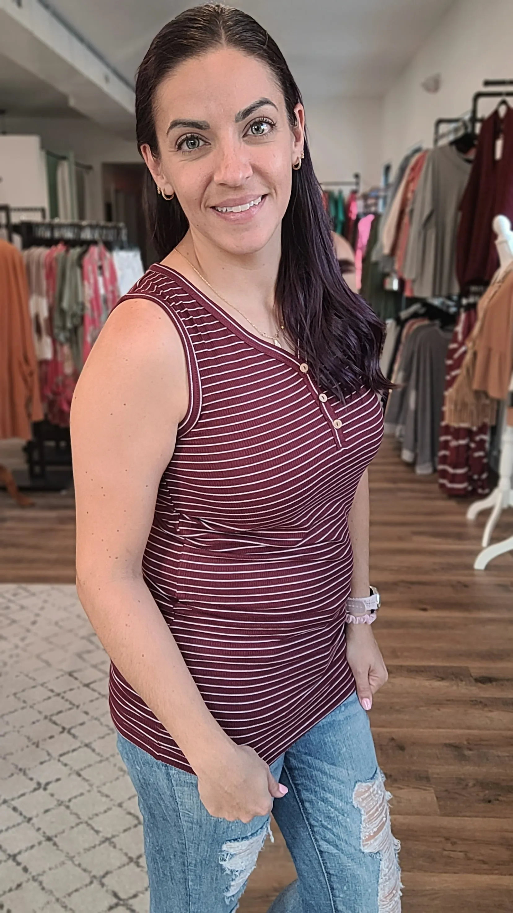 Addison Striped Button Tank