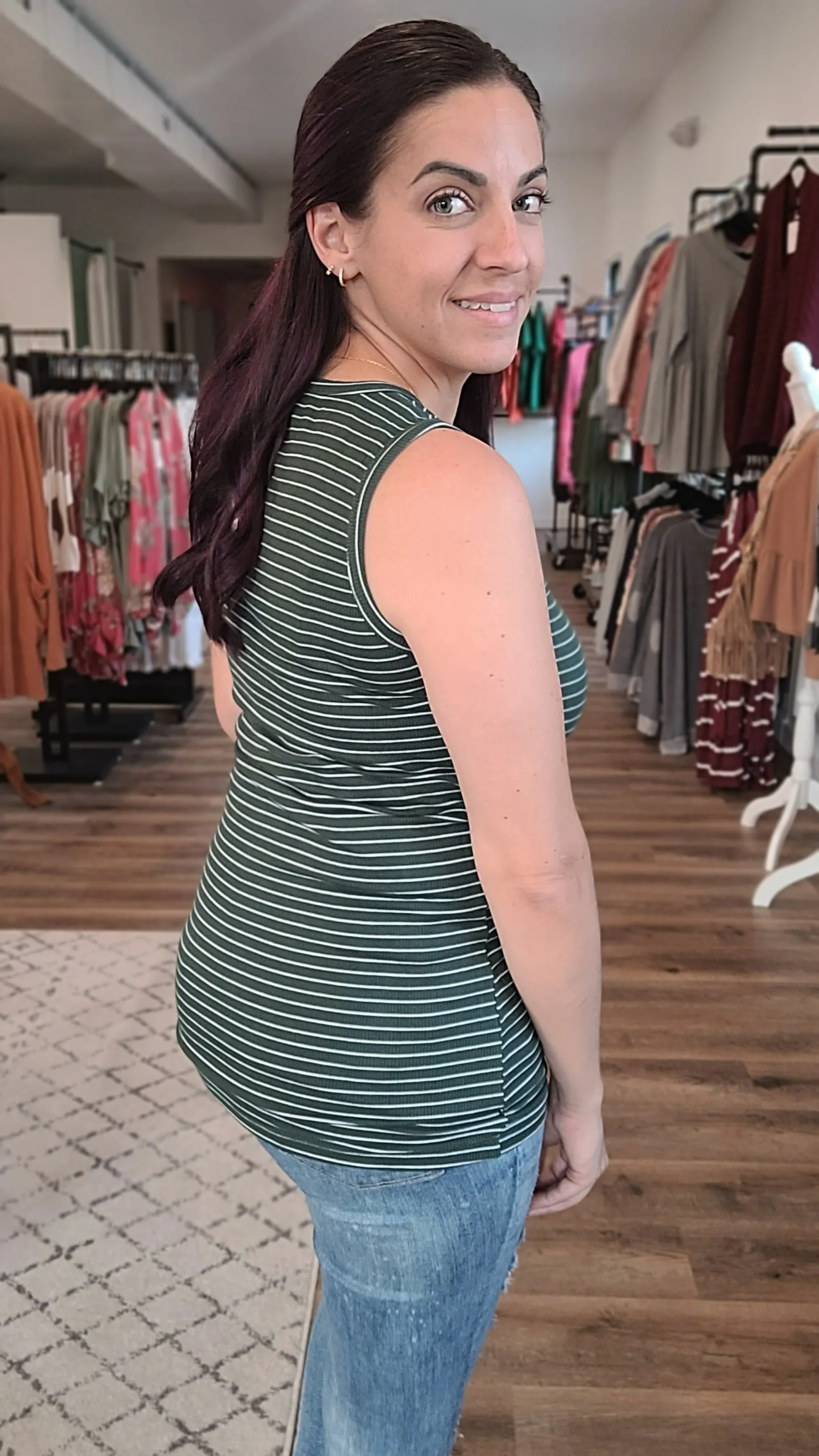 Addison Striped Button Tank