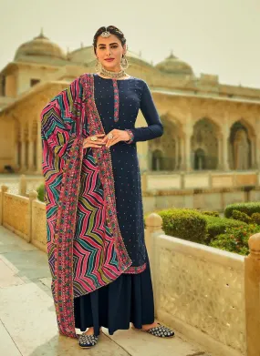 Admirable Navy Blue Color With Heavy Embroidered Salwar Kameez