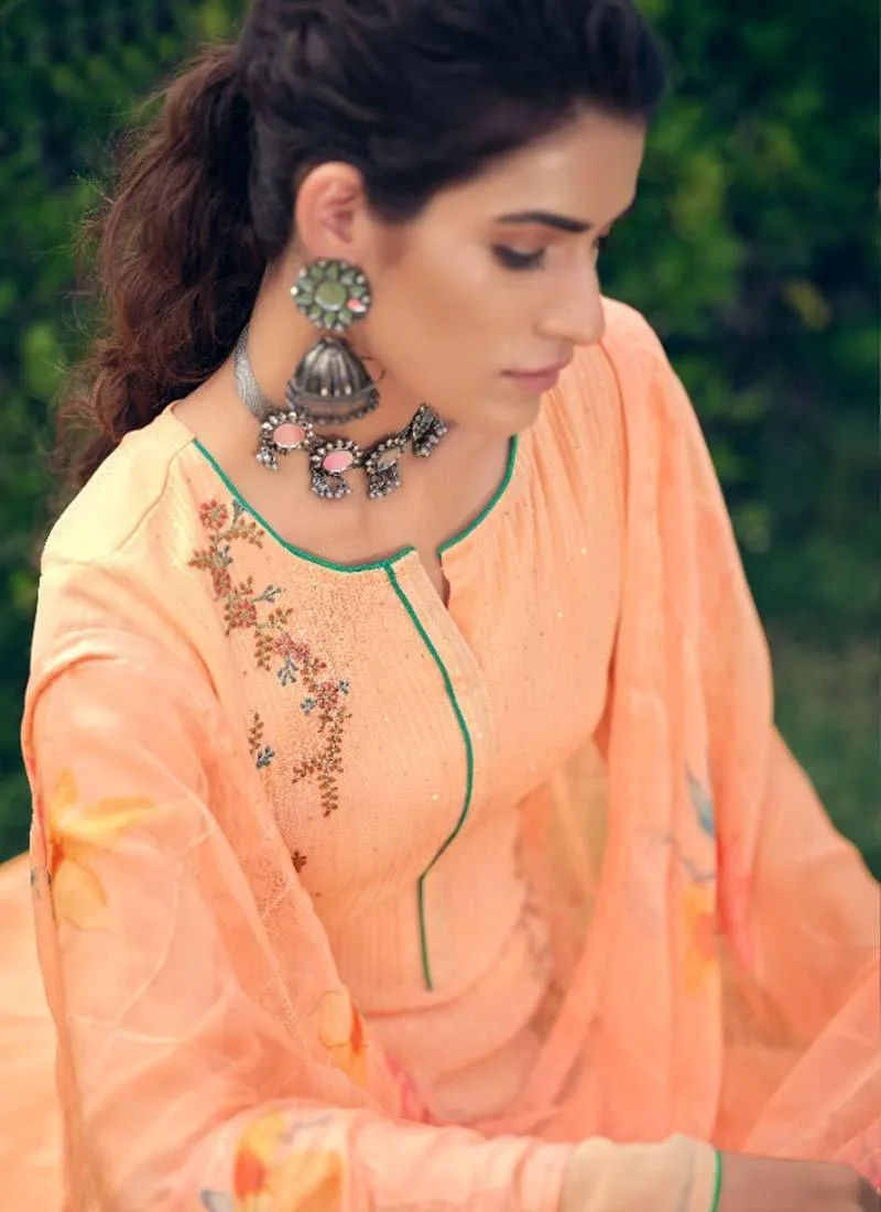 Admiring Look Orange Color Sequins Work Palazzo Salwar Suit