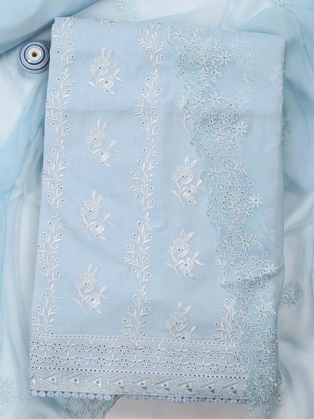 All Over Embroidery Cotton Blend Unstitched Suit With Dupatta