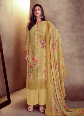 Amazing Yellow Color Cotton Fabric Printed Palazzo Salwar Suit With Dupatta