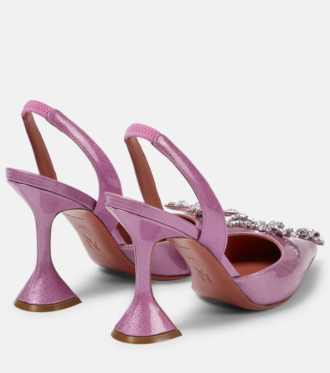 Amina Muaddi patent rosie slingback pumps, pink