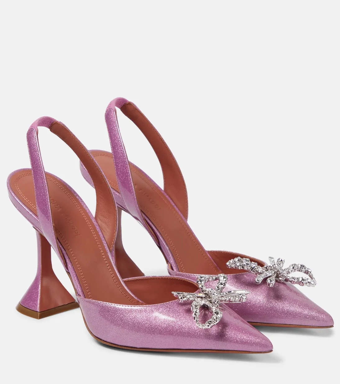 Amina Muaddi patent rosie slingback pumps, pink