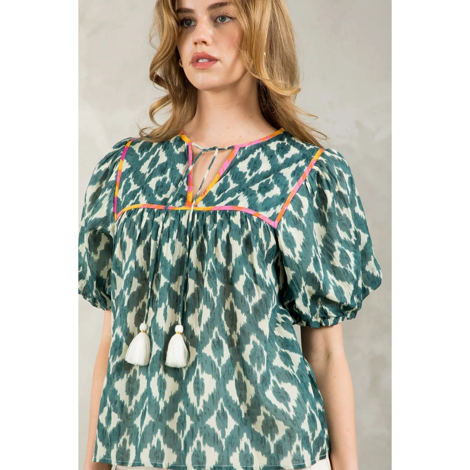 Amina Pattern Puff Sleeve THML Top