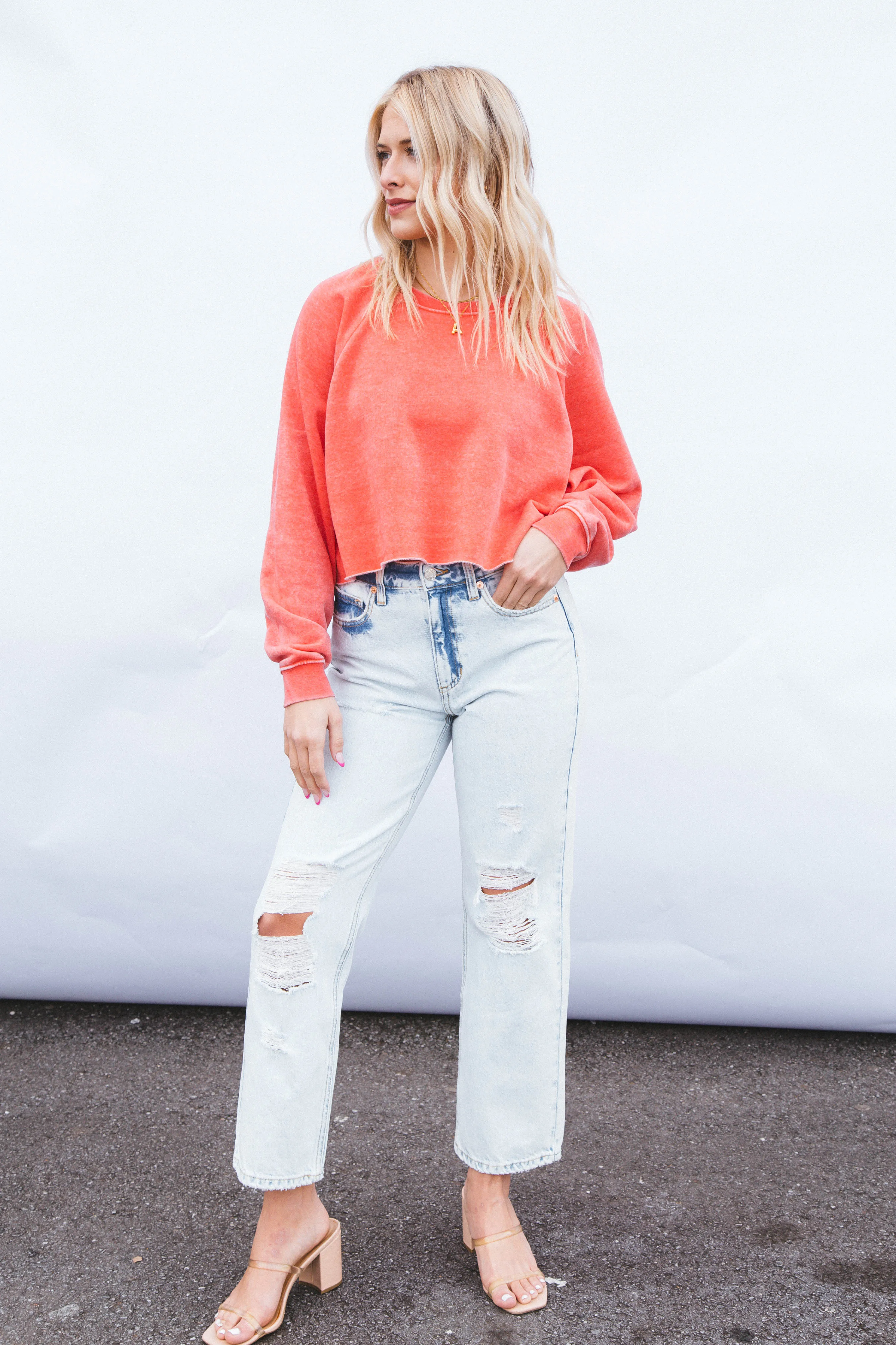 Andi Raglan Sleeve Cropped Sweatshirt, Watermelon