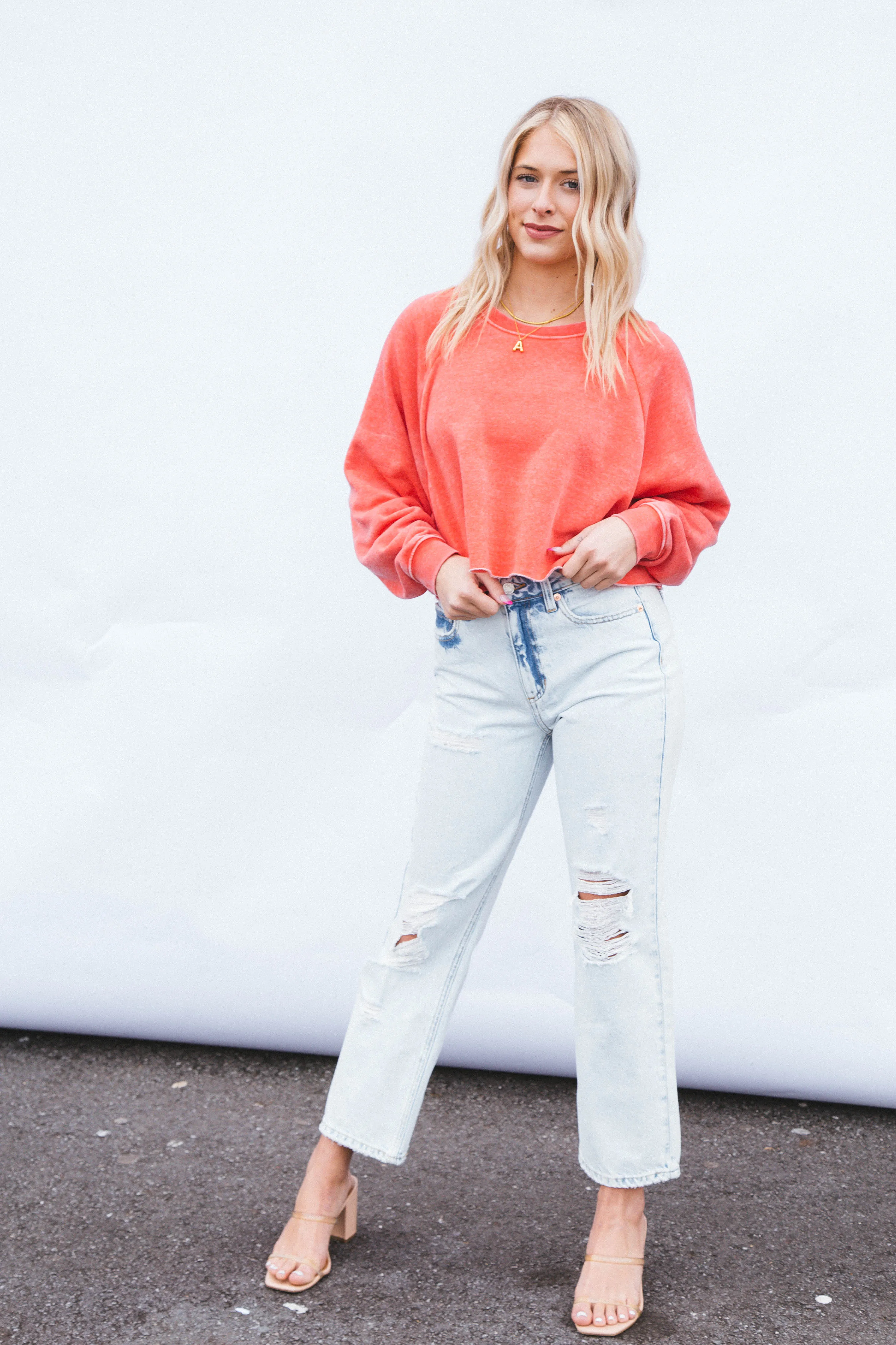 Andi Raglan Sleeve Cropped Sweatshirt, Watermelon