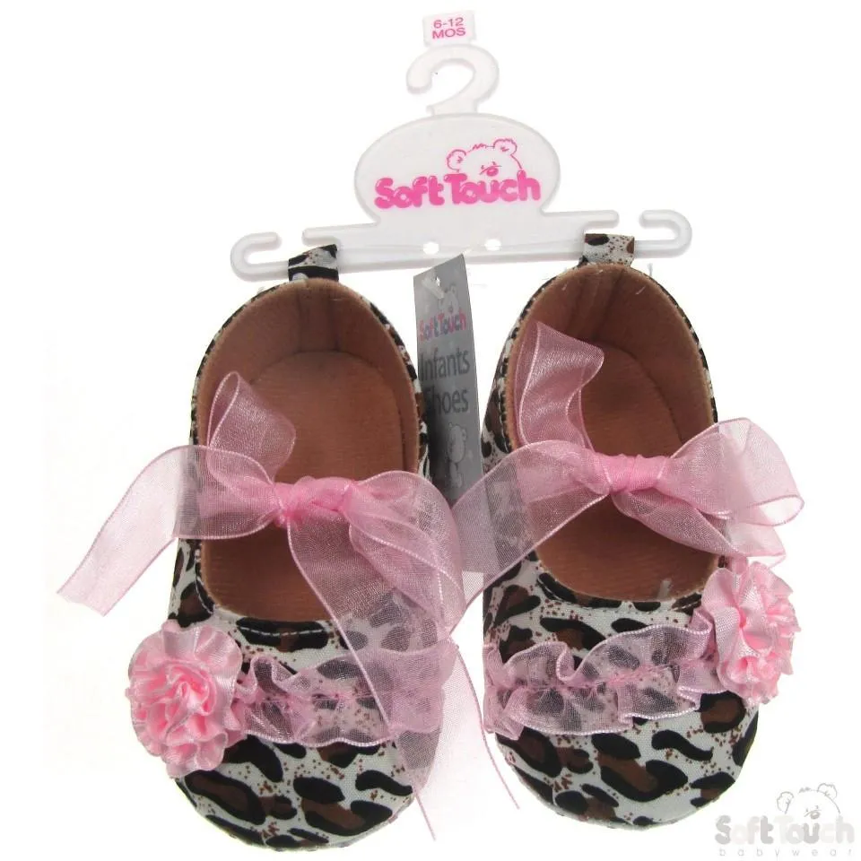 ANIMAL PRINT SHOES W/ORGANZA LACE , FLOWER & ORGANZA LACE TIES: B2116