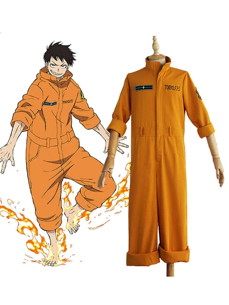 Anime Fire Force Shinra Kusakabe Cosplay Costume Jumpsuit Arthur Boyle Man Orange Team Uniform Suit