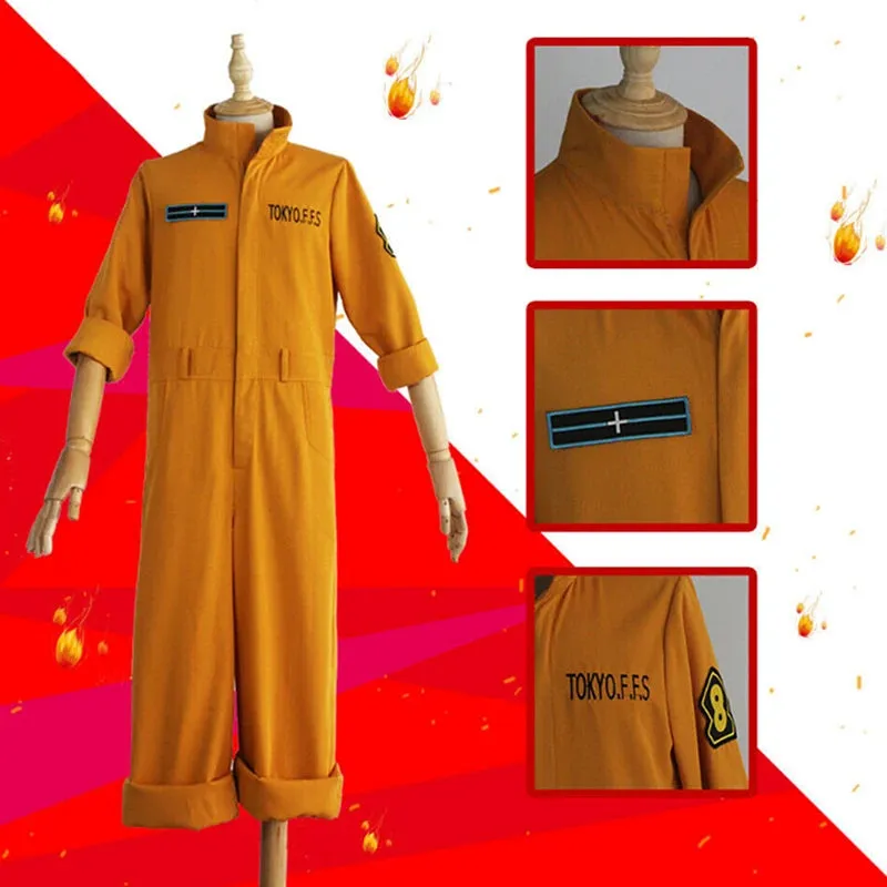 Anime Fire Force Shinra Kusakabe Cosplay Costume Jumpsuit Arthur Boyle Man Orange Team Uniform Suit