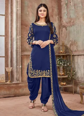 Art Silk Embroidered Blue Punjabi Salwar Suit