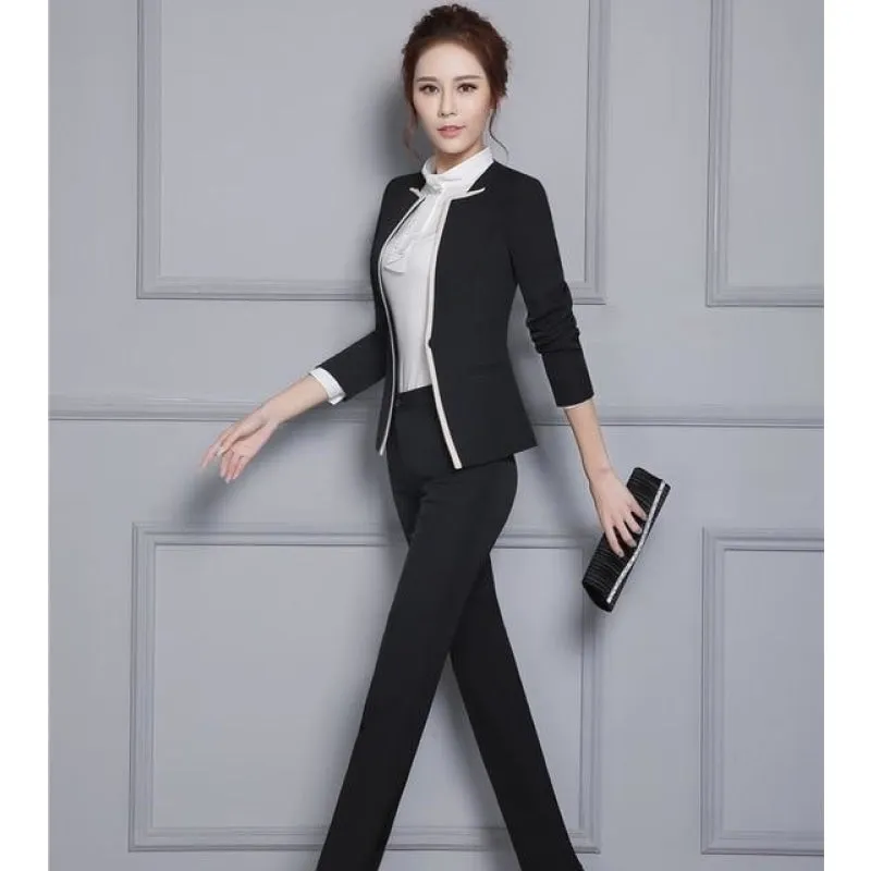 Autumn Winter Professional Pantsuits with Jackets for Office Ladies