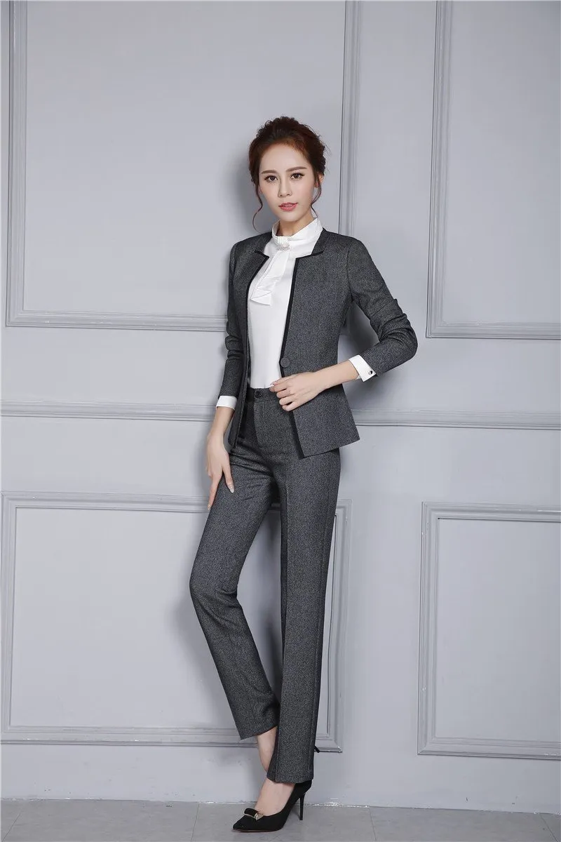 Autumn Winter Professional Pantsuits with Jackets for Office Ladies