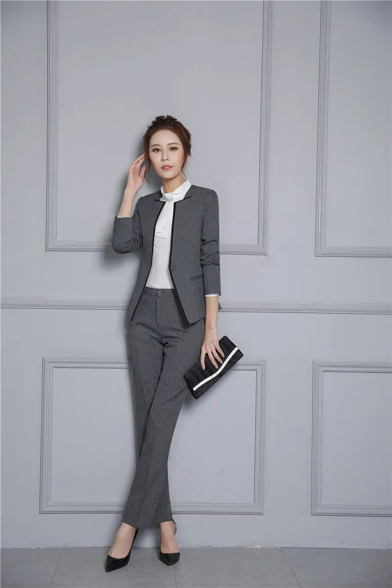 Autumn Winter Professional Pantsuits with Jackets for Office Ladies