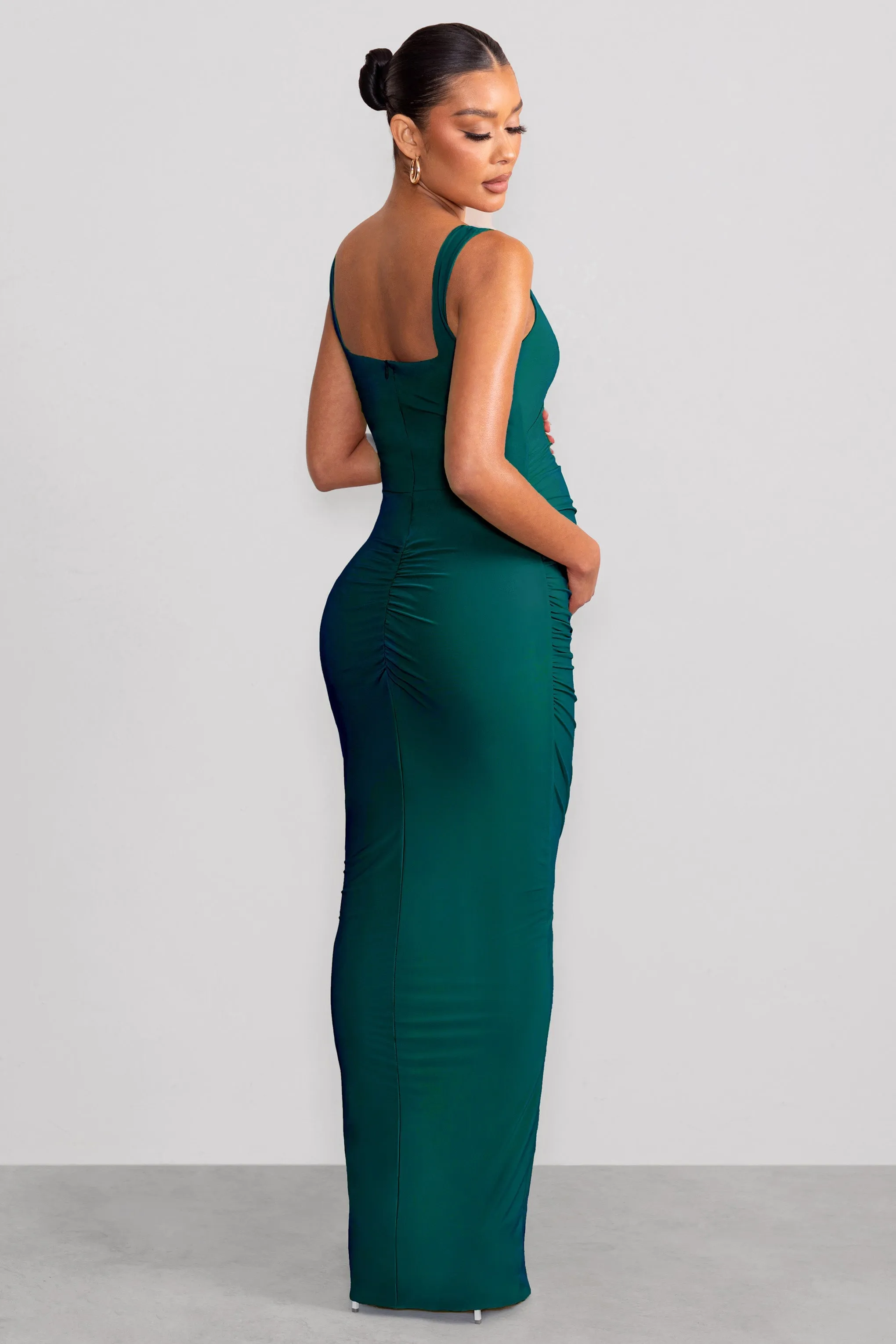 Avril | Bottle Green Square Neck Maternity Maxi Dress with Split