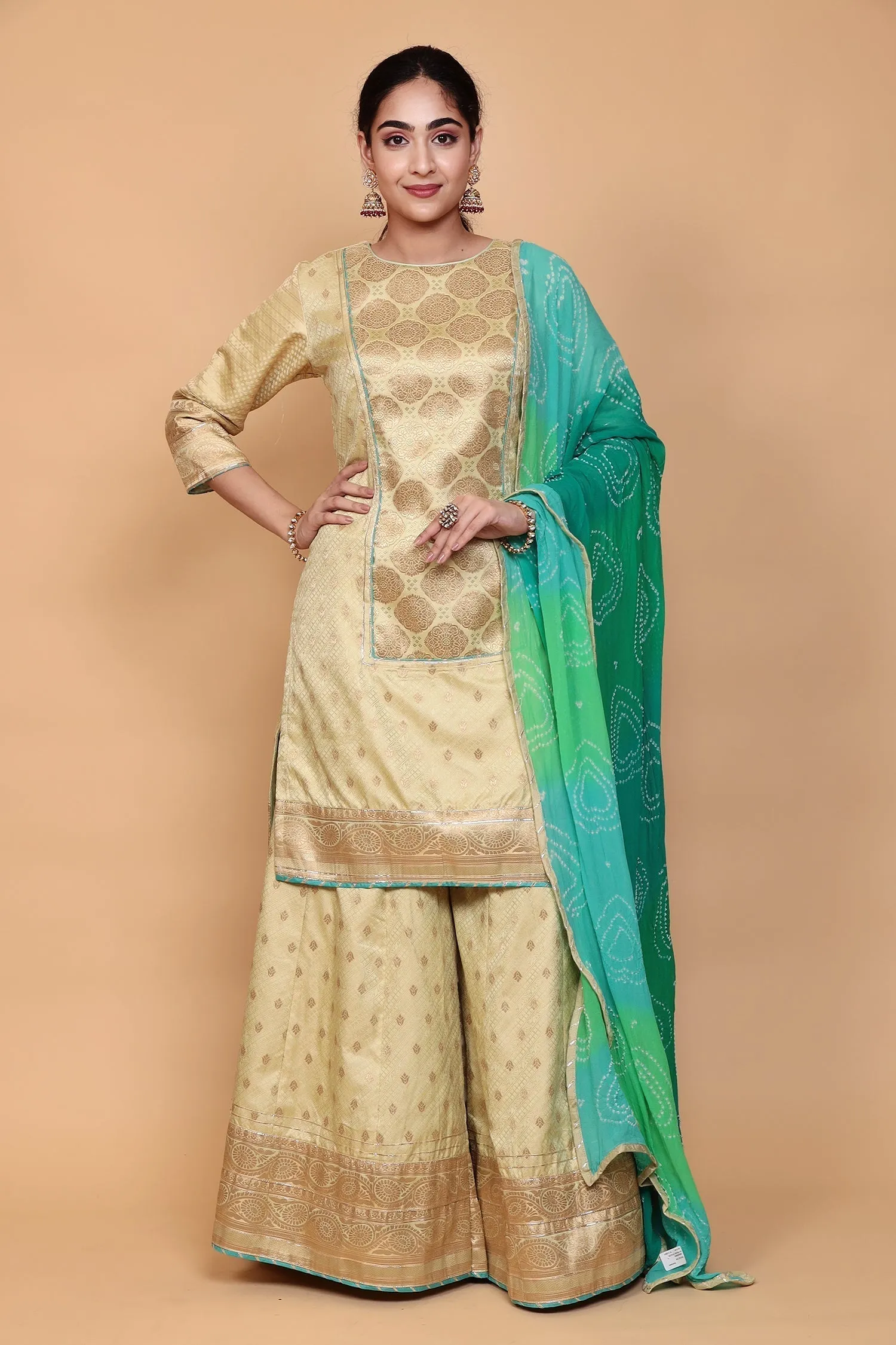 Banarasi Silk Suit with Gota work.