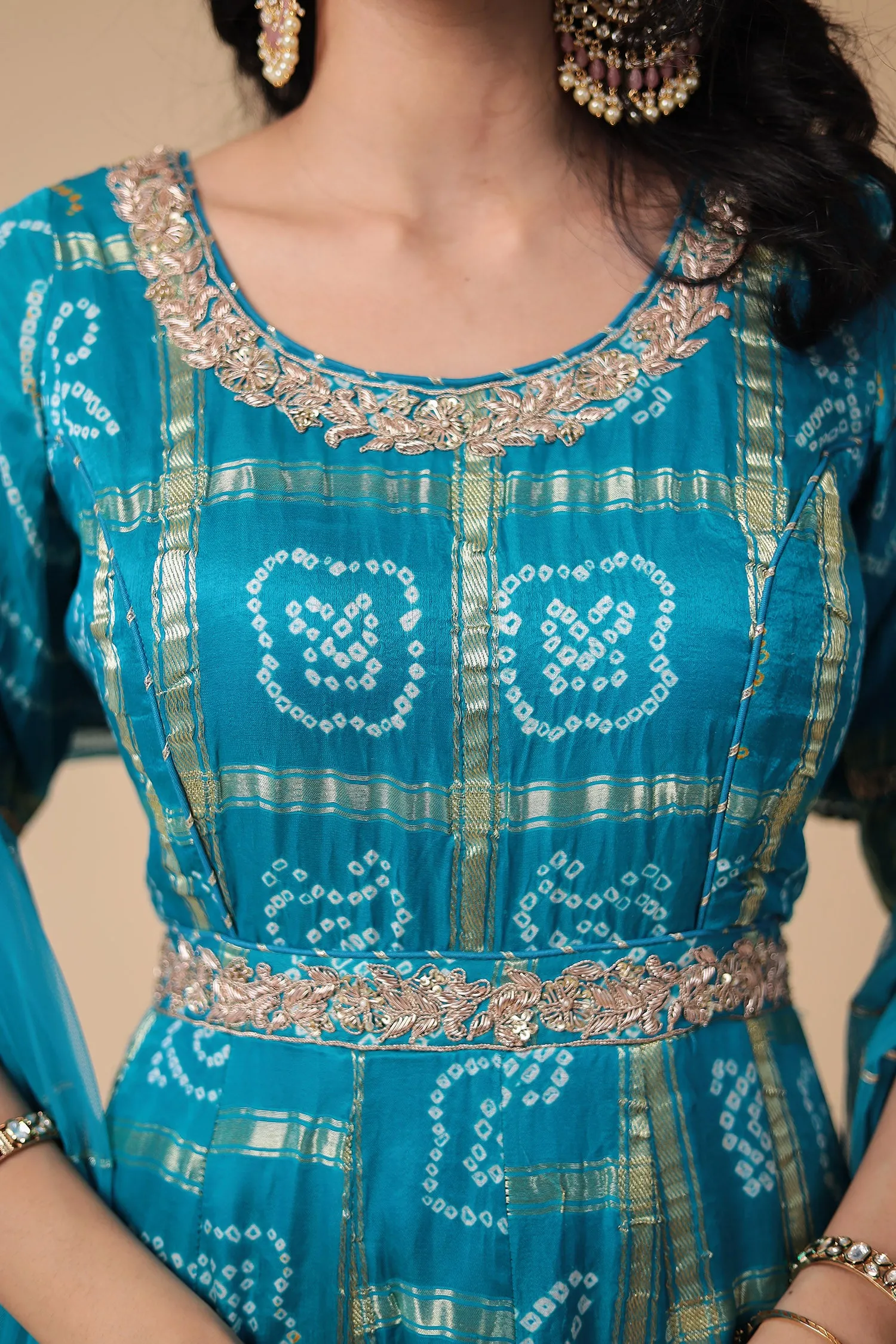 Bandhej Anarkali Ghatchola Silk Suit with Zardozi work