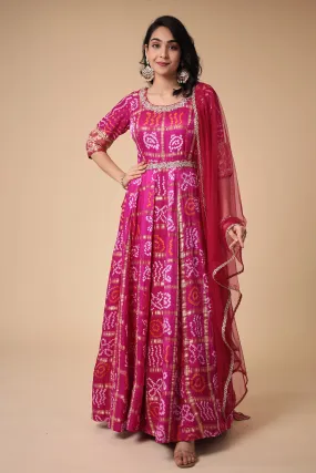 Bandhej Anarkali Ghatchola Silk Suit with Zardozi work