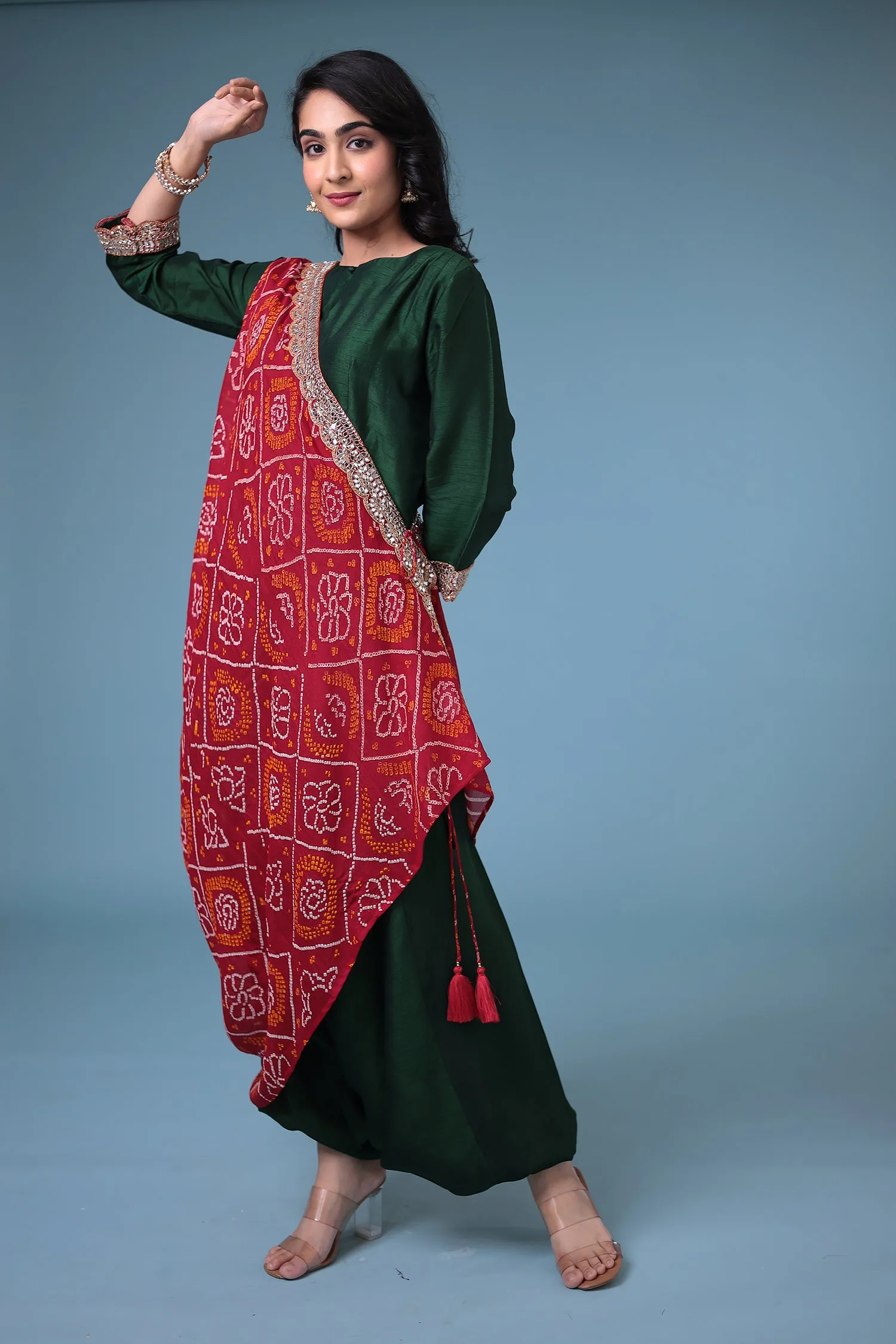 Bandhej Chanderi  Indo Western Embellished  with Mirror work