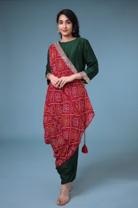 Bandhej Chanderi  Indo Western Embellished  with Mirror work