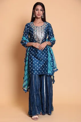 Bandhej Chanderi Suit Stitched with Gota Patti work.