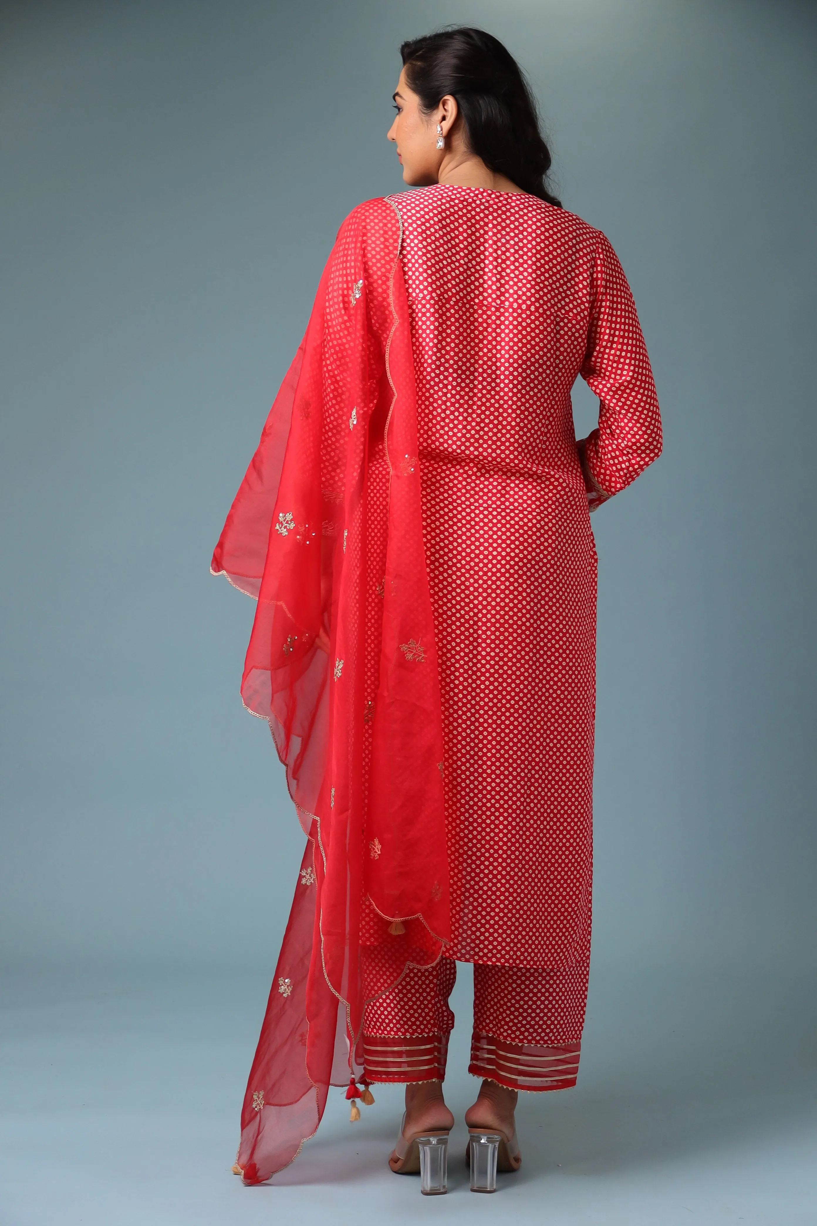 Bandhej Silk Kurta Stitched with Dori work.