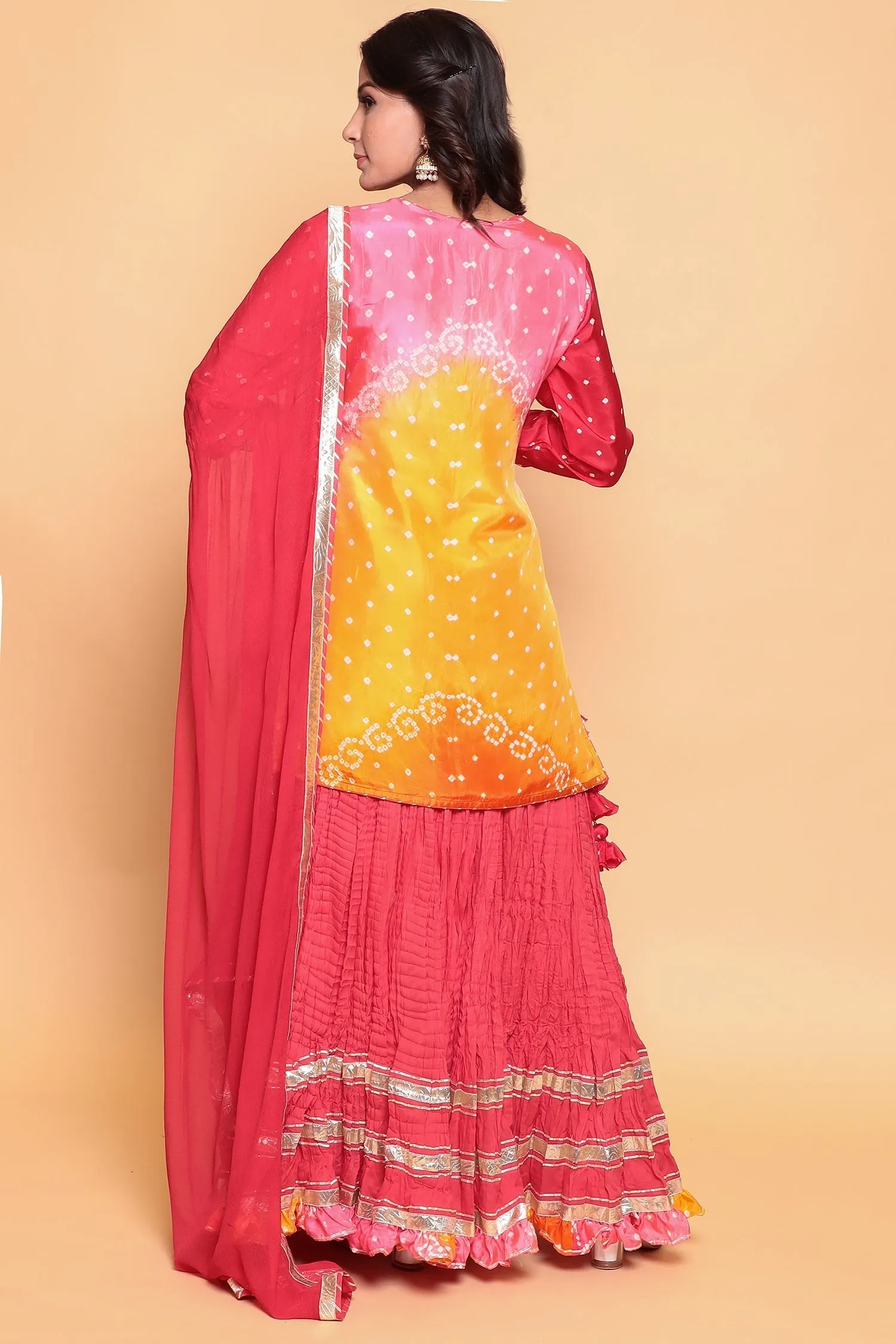 Bandhej Silk Suit with Gota Patti work.