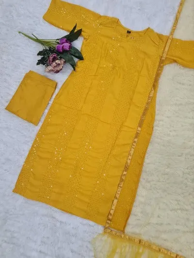 Beautiful Rayon Sequence Work Straight Suit Set