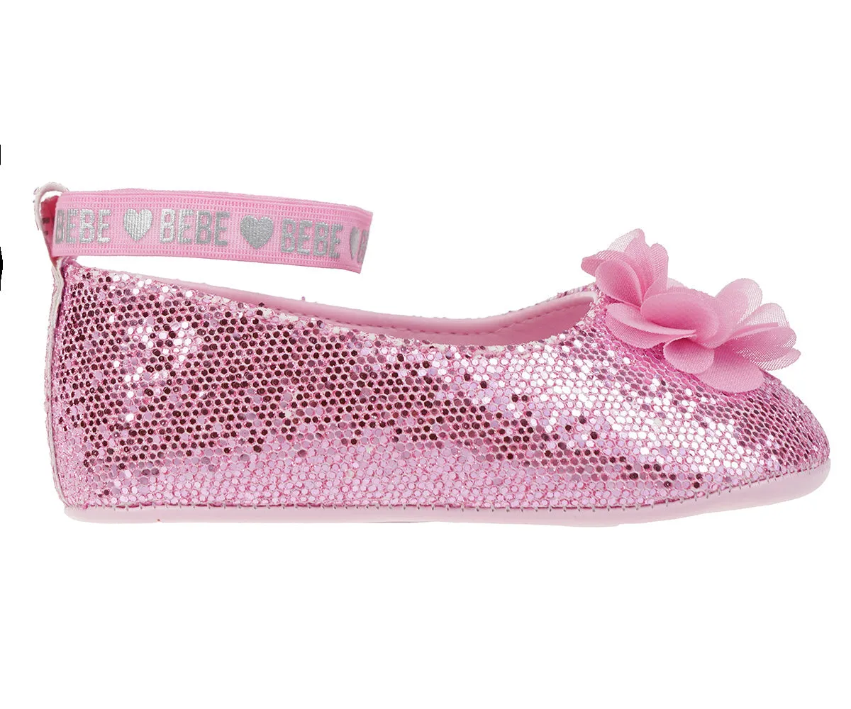 bebe Girl's Infant Flat Shoes with Metallic Shimmer, Glitter and Rhinestone - Flats For Infants