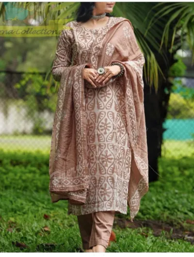 Beige Handblock  Cotton Salwar Suit