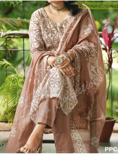 Beige Handblock  Cotton Salwar Suit