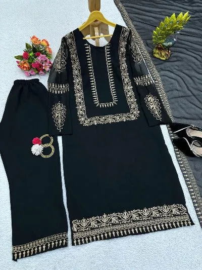 Black Georgette Golden Thread Work Palazzo Suit Set