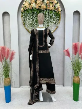 Black Georgette Golden Thread Work Palazzo Suit Set