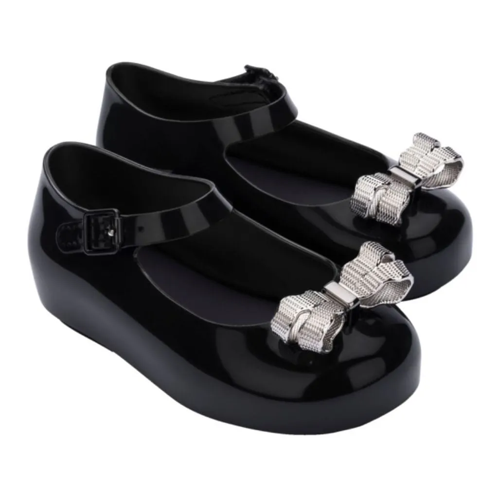 Black Glitter Bow Jelly Shoes