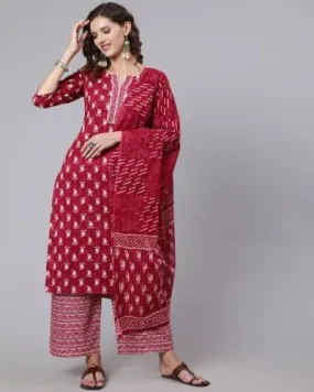 Brick Red Pure Cotton Handblock Salwar Suit Set