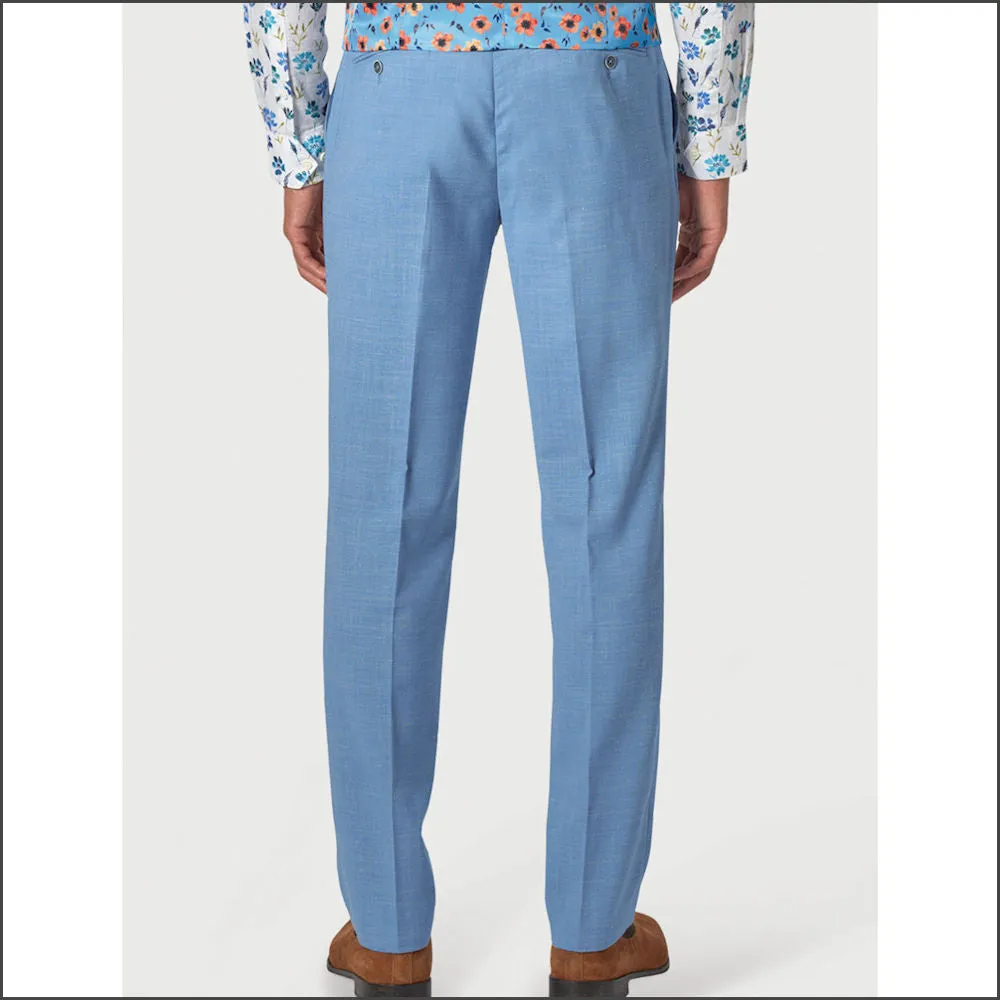 Brook Taverner Tailored Fit Sky Blue Linen Mix Suit Trouser<><>