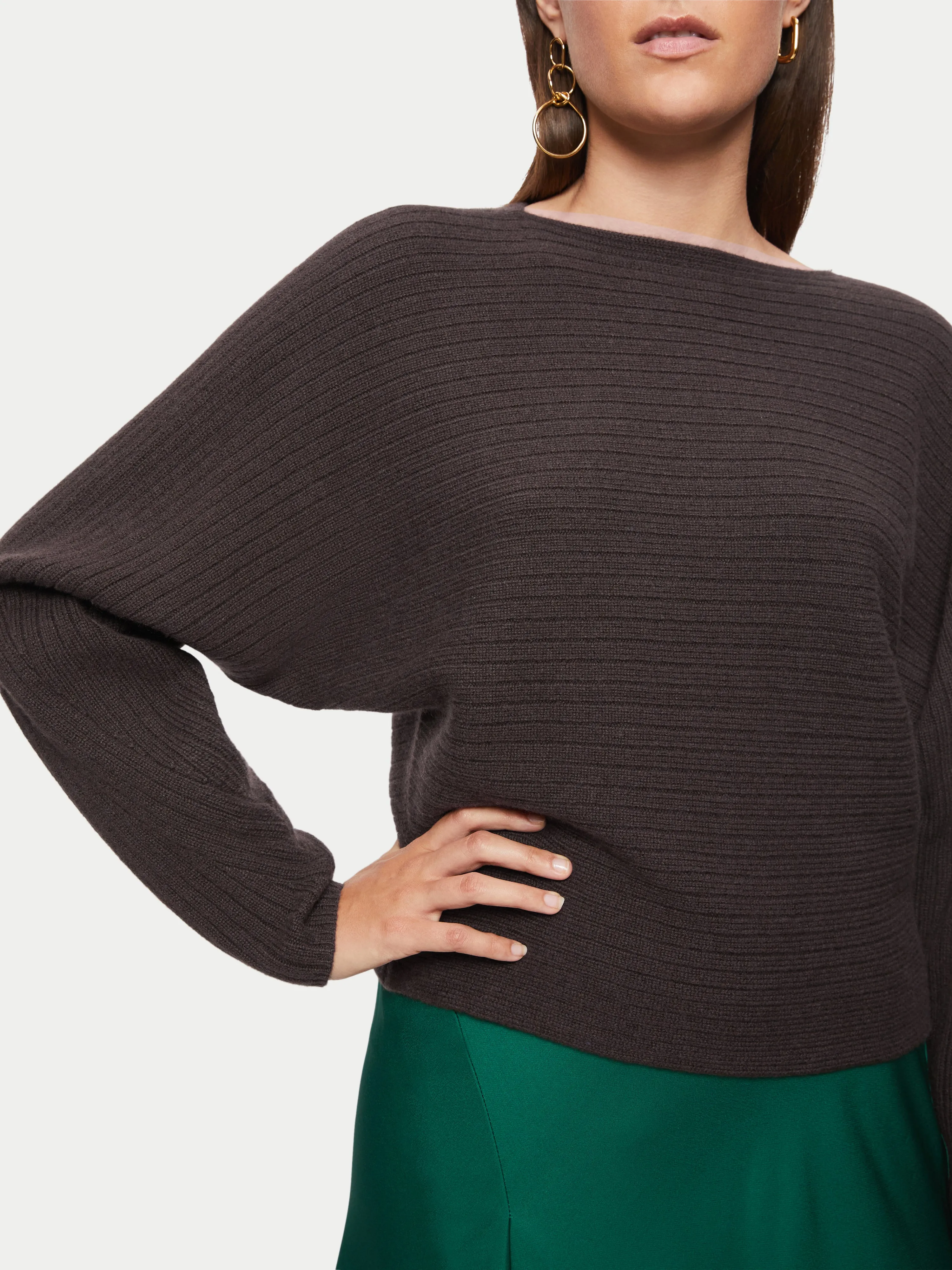 Cashmere Horizontal Rib Jumper | Brown