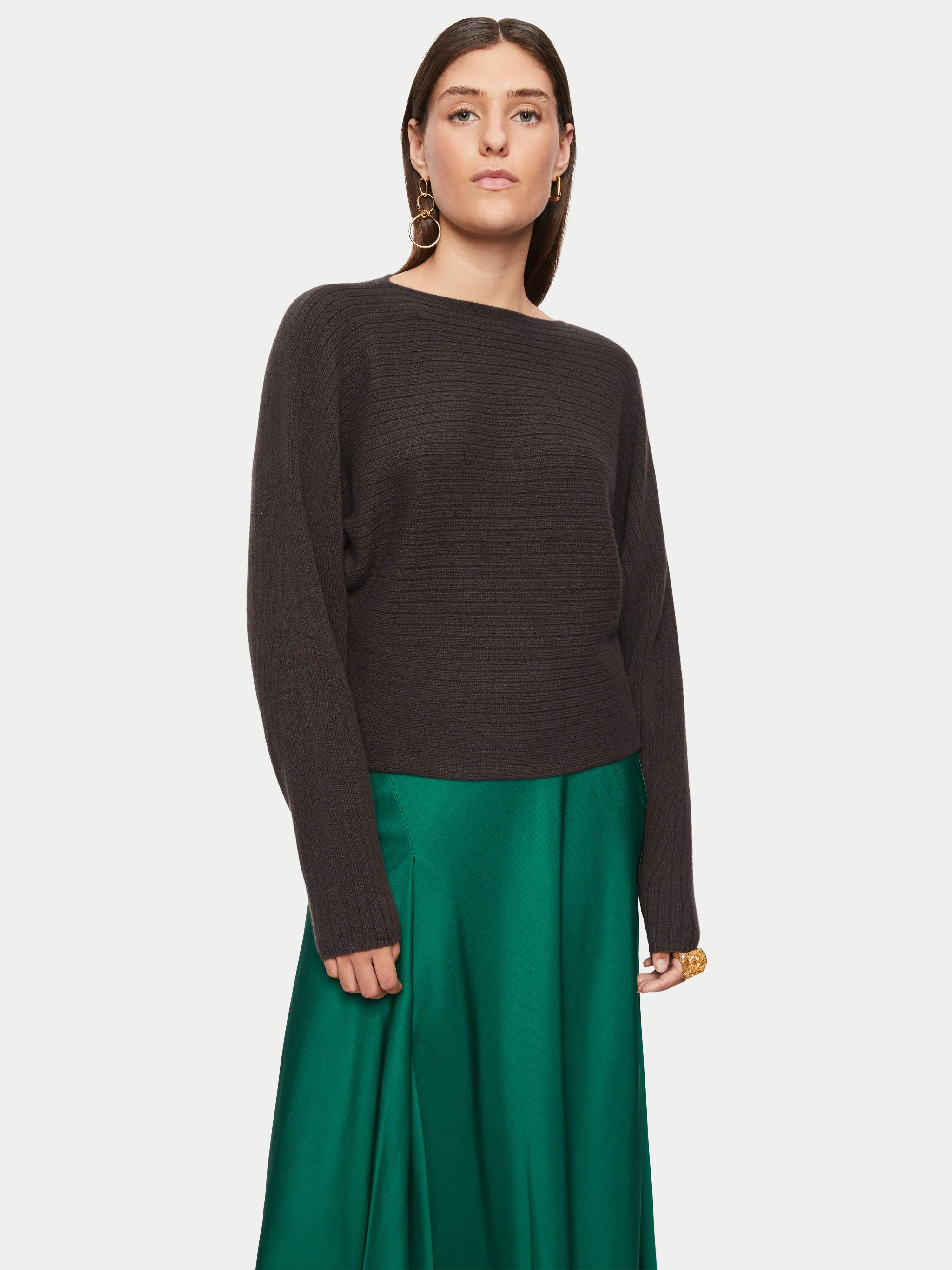 Cashmere Horizontal Rib Jumper | Brown